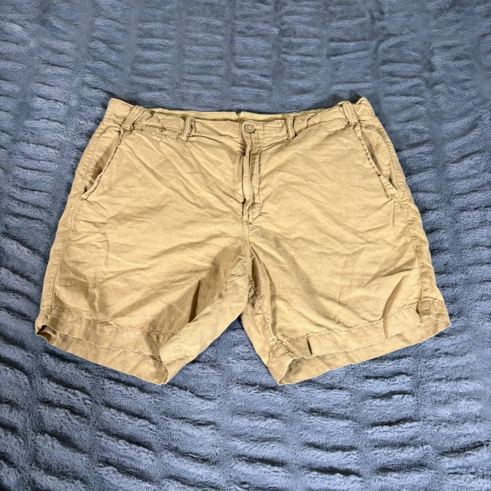 Polo Ralph Lauren Mens 36 Tan Linen Cotton Blend Straight Fit Chino Shorts AQ497